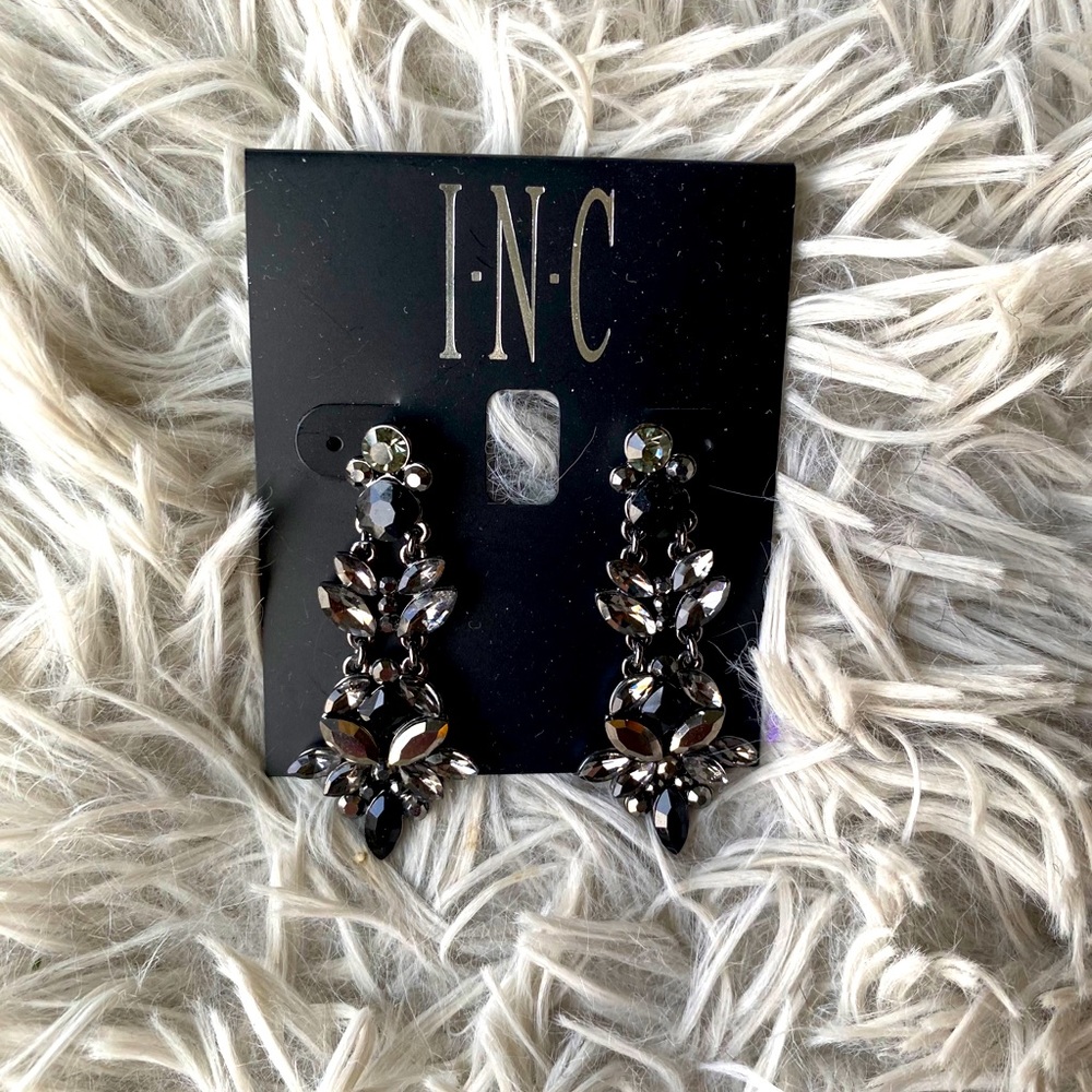 INC Black Bejeweled Earrings NWT